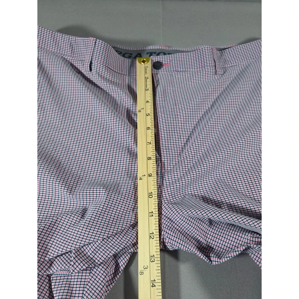 PGA Tour Shorts Mens 41 Pink Blue Plaid Golf Stretch Performance Course Wear